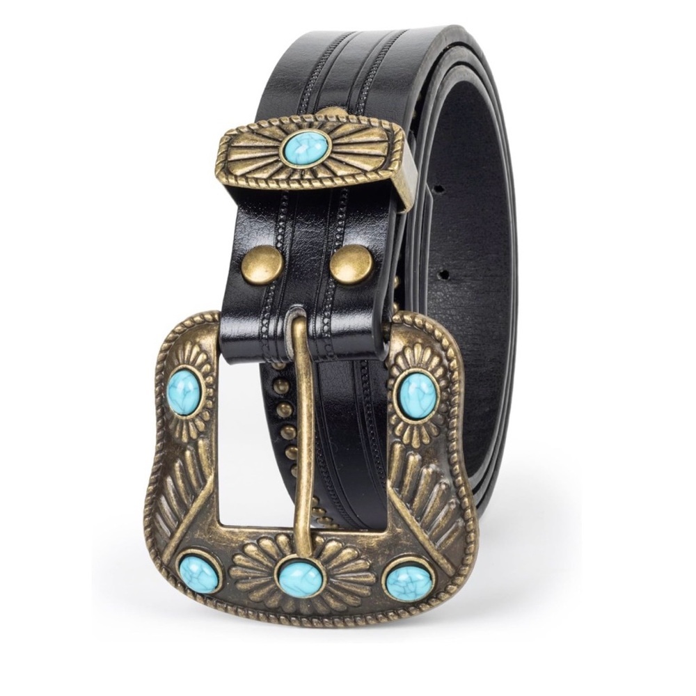 Cowgirl Belt Turquoise Concho Belt, Boho Western Belt, Vintage Style Oval New - Picture 2 of 3